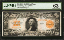 Gold Certificates

Fr. 1187. 1922 $20 Gold Certificate. PMG Choice Uncirculated 63.

PMG comments "Previously Mounted."

Estimate: $800.00- $120...