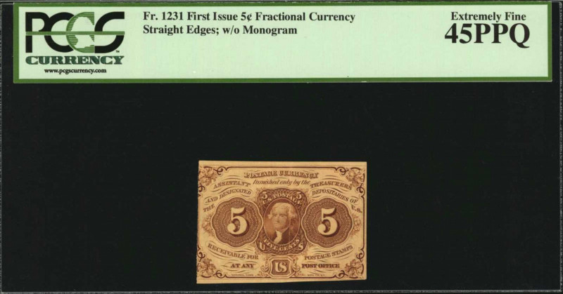 First Issue

Fr. 1231. 5 Cents. First Issue. PCGS Currency Extremely Fine 45 P...