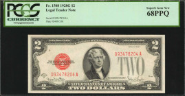 Legal Tender Notes

Fr. 1508. 1928G $2 Legal Tender Note. PCGS Currency Superb Gem New 68 PPQ.

A lofty Gem example of this Legal Tender deuce.
...
