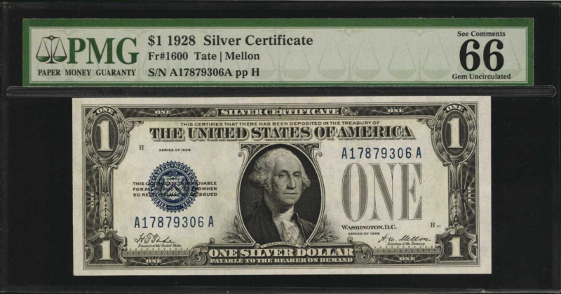 Silver Certificates

Fr. 1600. 1928 $1 Silver Certificate. PMG Gem Uncirculate...