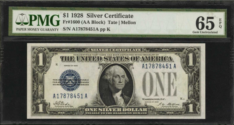 Silver Certificates

Fr. 1600. 1928 $1 Silver Certificate. PMG Gem Uncirculate...