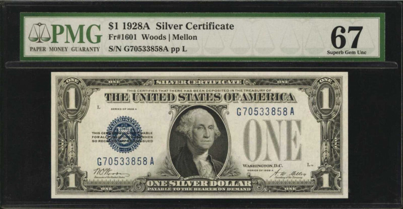 Silver Certificates

Fr. 1601. 1928A $1 Silver Certificate. PMG Superb Gem Unc...