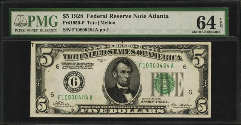 Federal Reserve Notes

Fr. 1950-F. 1928 $5 Federal Reserve Note. Atlanta. PMG ...
