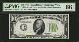 Federal Reserve Notes

Fr. 2004-B. 1934 $10 Federal Reserve Note. New York. PMG Gem Uncirculated 66 EPQ.

A lovely Gem example of this light green...