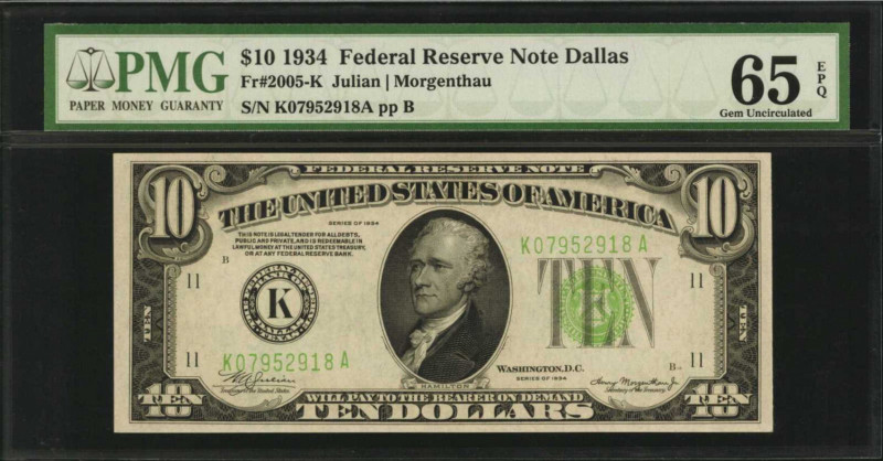 Federal Reserve Notes

Fr. 2005-K. 1934 $10 Federal Reserve Note. Dallas. PMG ...