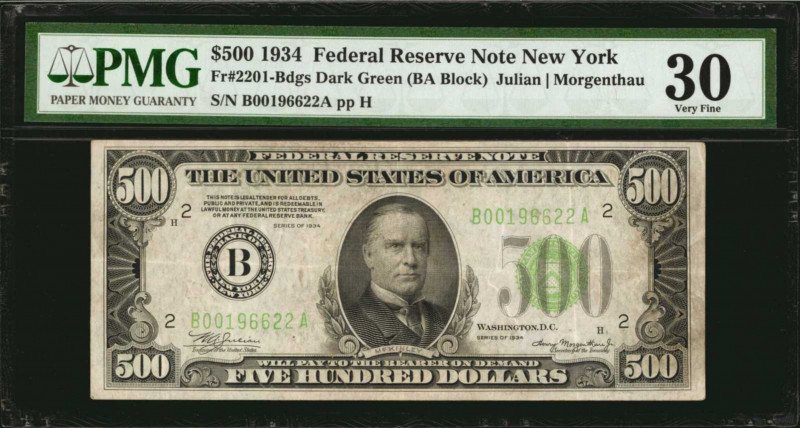 Federal Reserve Notes

Fr. 2201-Bdgs. 1934 $500 Federal Reserve Note. New York...
