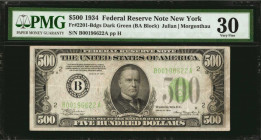 Federal Reserve Notes

Fr. 2201-Bdgs. 1934 $500 Federal Reserve Note. New York. PMG Very Fine 30.

A dark green seal example of this popular high ...