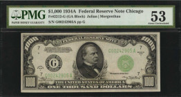 Federal Reserve Notes

Fr. 2212-G. 1934A $1000 Federal Reserve Note. Chicago. PMG About Uncirculated 53.

An always popular About Uncirculated off...