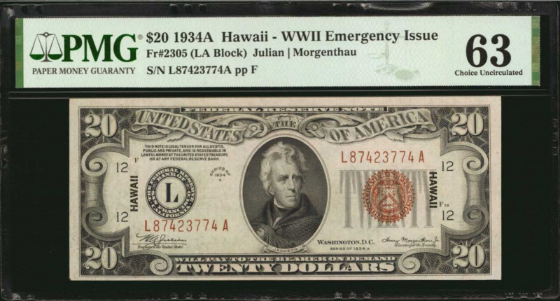 Hawaii Emergency Note

Fr. 2305. 1934A $20 Hawaii Emergency Note. PMG Choice U...