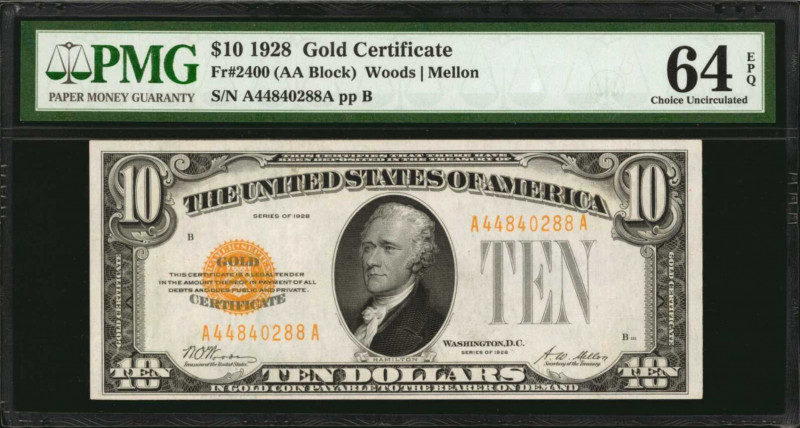 Gold Certificates

Fr. 2400. 1928 $10 Gold Certificate. PMG Choice Uncirculate...