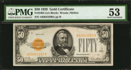 Gold Certificates

Fr. 2404. 1928 $50 Gold Certificate. PMG About Uncirculated 53.

An always popular $50 Gold Certificate, which offers dark gold...