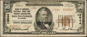 California

San Francisco, California. $50 1929 Ty. 2. Fr. 1803-2. Bank of America National Trust & Savings Assoc. Charter #13044. Very Fine.

Blu...
