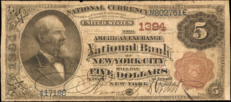New York

New York, New York. 1882 Brown Back $5 Fr. 471. The American Exchang...