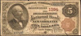 New York

New York, New York. 1882 Brown Back $5 Fr. 471. The American Exchange NB. Charter #1394. Very Good.

Pinholes and edge wear/nicks are no...