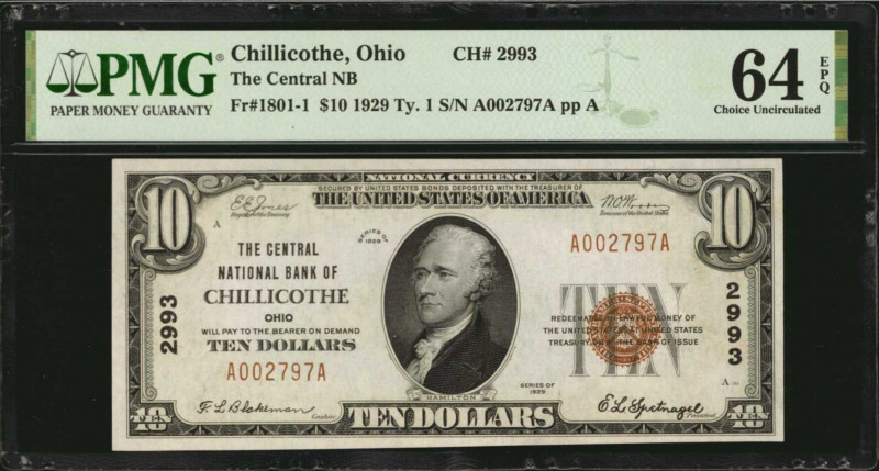 Ohio

Chillicothe, Ohio. $10 1929 Ty. 1. Fr. 1801-1. The Central NB. Charter #...
