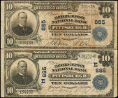 Pennsylvania

Lot of (2) Pittsburgh, Pennsylvania. $10 1902 Plain Back. Fr. 624. The Farmers Deposit NB. Charter #685. Fine.

A duo of $10 Nationa...