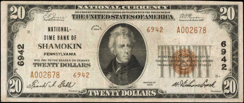 Pennsylvania

Shamokin, Pennsylvania. $20 1929 Ty. 2. Fr. 1802-2. The NB. Char...