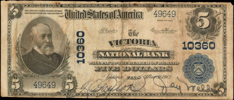 Texas

Victoria, Texas. $5 1902 Plain Back. Fr. 603. The Victoria NB. Charter ...