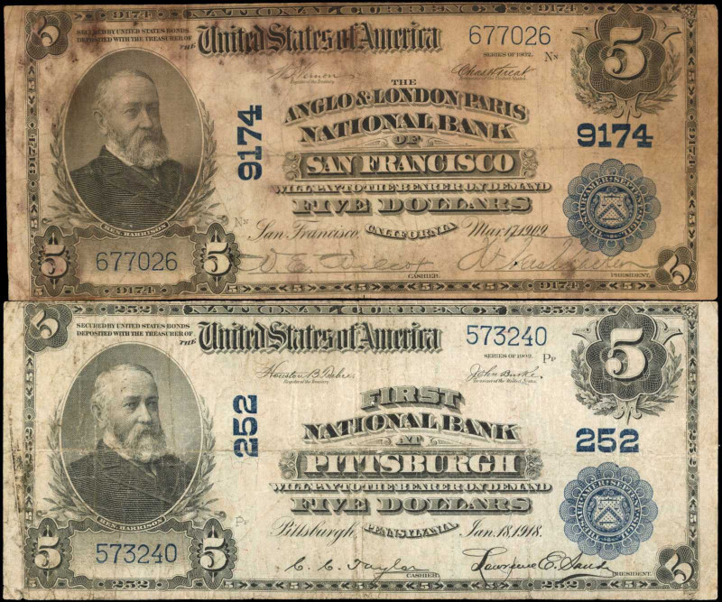 Mixed National Banknotes

Lot of (2) Mixed Nationals. $5 1902 Plain Backs. Fr....
