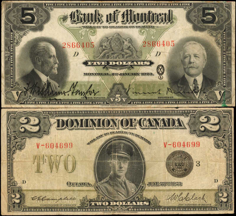 Miscellaneous Currency

Canada. Mixed Banks. P-34K & S548. 1923. 2 & 5 Dollars...