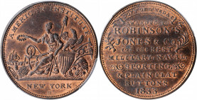 Hard Times Tokens

Massachusetts--Attleboro. 1833 Robinson's, Jones & Co. HT-153, Low-76, W-MA-020-15a. Rarity-1. Copper. Plain Edge. MS-65 RB (PCGS...