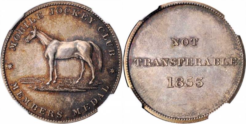 Merchant Tokens

Alabama--Mobile. 1853 Mobile Jockey Club. Miller-Ala 4. Silve...