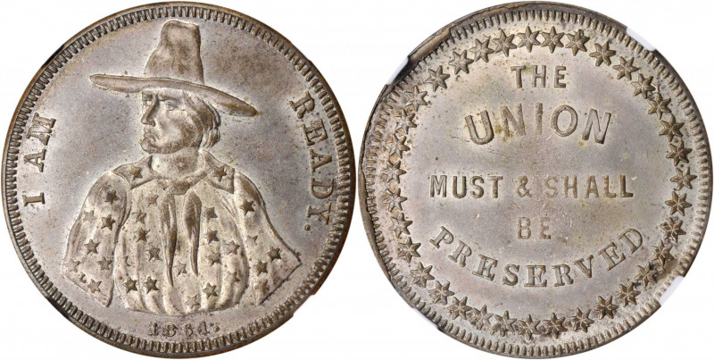 Patriotic Civil War Tokens

1861 I AM READY / THE UNION MUST & SHALL BE PRESER...