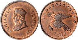 Patriotic Civil War Tokens

1863 Benjamin Franklin Portrait / Eagle. Fuld-153/282 a, Greenslet GT-701. Rarity-8. Copper. Plain Edge. MS-66 RB (PCGS)...