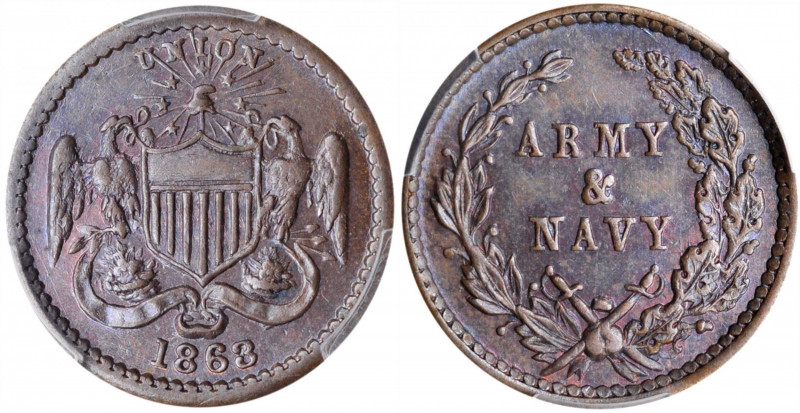 Patriotic Civil War Tokens

1863 Eagles and Shield / ARMY & NAVY. Fuld-167/318...