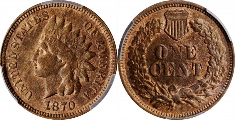 Indian Cent

1870 Indian Cent. Shallow N. MS-62 BN (PCGS).

PCGS# 2097. NGC ...