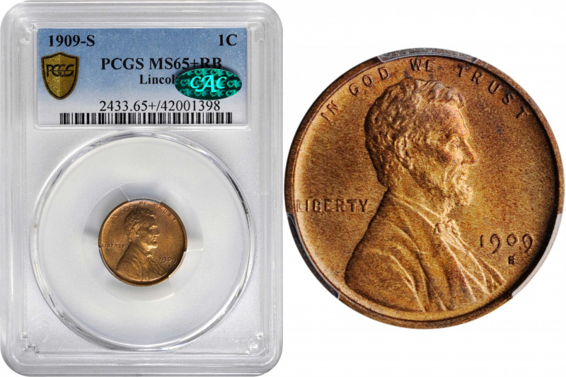 Lincoln Cent

1909-S Lincoln Cent. MS-65+ RB (PCGS). CAC.

PCGS# 2433. NGC I...