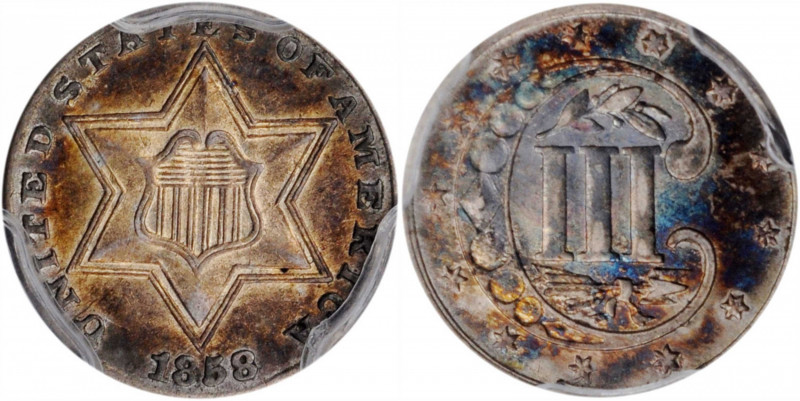 Silver Three-Cent Piece

1858 Silver Three-Cent Piece. AU-58 (PCGS). CAC.

P...