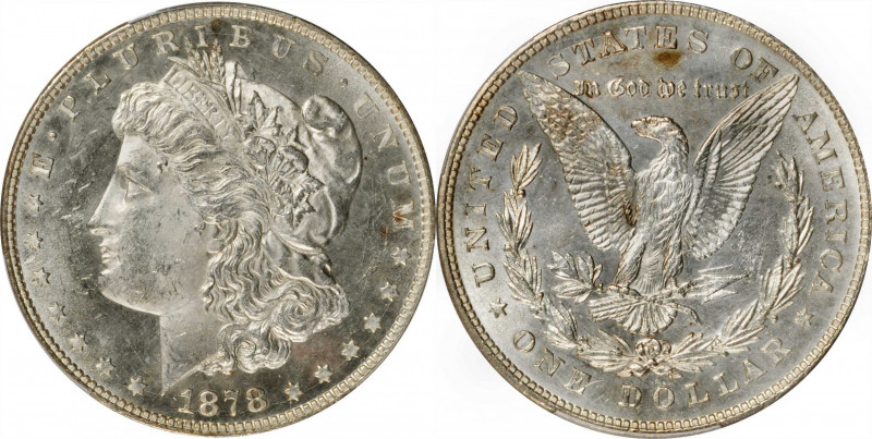 Morgan Silver Dollar

1878 Morgan Silver Dollar. 8 Tailfeathers. MS-63 (PCGS)....