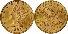 Liberty Head Eagle

1898 Liberty Head Eagle. MS-64+ (PCGS).

PCGS# 8740. NGC ID: 267G.

Estimate: $1900