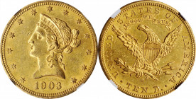 Liberty Head Eagle

1903-O Liberty Head Eagle. MS-61 (NGC).

PCGS# 8753. NGC ID: 267W.

Estimate: $1000