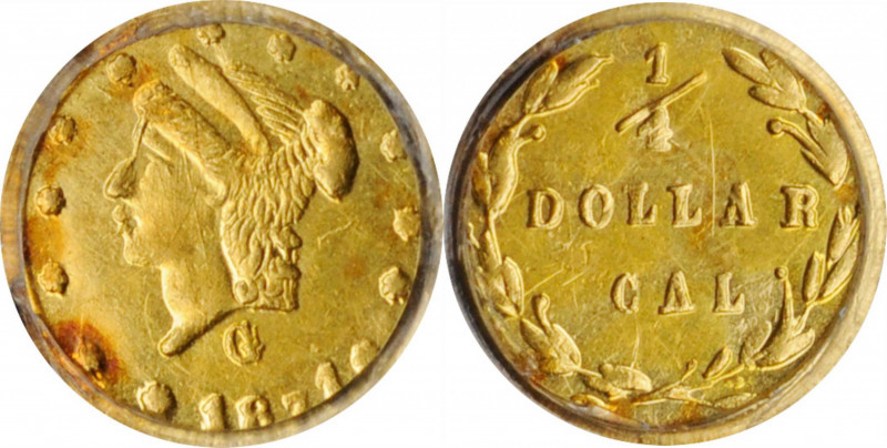 California Small Denomination Gold

1871-G Round 25 Cents. BG-840. Rarity-4-. ...