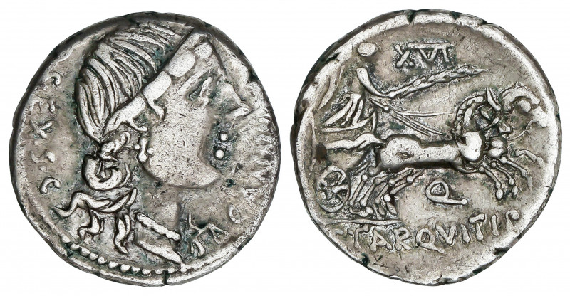 Denario. 82-81 a.C. ANNIA. C. Annius y C. Tarquitus. HISPANIA. Anv.: C. ANNIVS T...