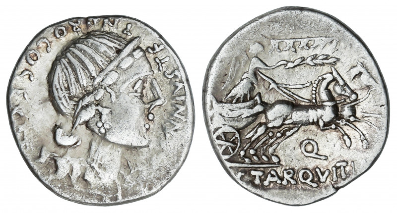 Denario. 82-81 a.C. ANNIA. C. Annius y C. Tarquitus. HISPANIA. Anv.: C. ANNIVS T...