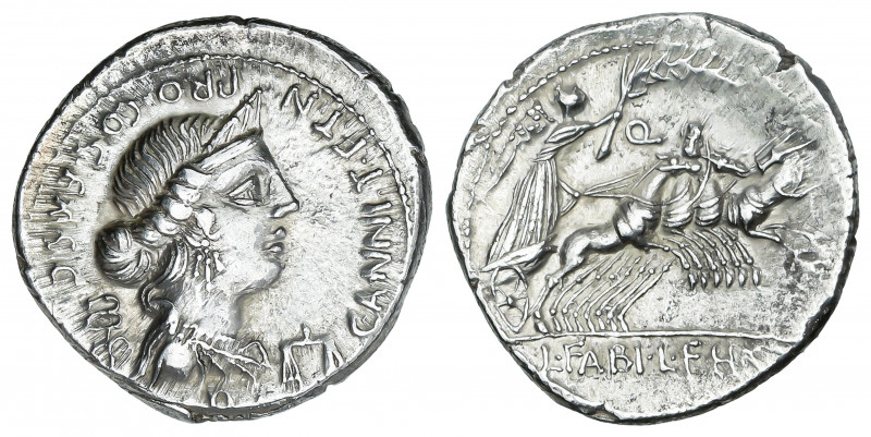 Denario. 82-81 a.C. ANNIA. C. Annius y Lucius Fabius. HISPANIA. Anv.: C.ANNI T.F...