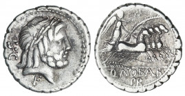 Denario. 83-82 a.C. ANTONIA. Q. Antonius Balbus. Anv.: S.C. Cabeza laureada de Júpiter a derecha, debajo del cuello F. 3,79 grs. AR. BMC-2730-36; Cal-...