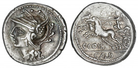 Denario. 104 a.C. COELIA o COILIA. C. Coelius Caldus. Rev.: Victoria en biga a izquierda, encima A. debajo C. COIL / CALD. 3,94 grs. AR. Ex Astarte. N...