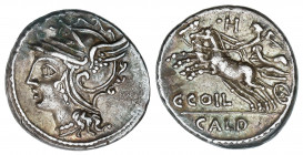 Denario. 104 a.C. COELIA o COILIA. C. Coelius Caldus. Anv.: 
 Rev.: Victoria en biga a izquierda, encima ¶H, debajo C. COIL / CALD. 3,82 grs. AR. Bon...