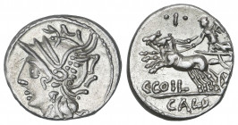 Denario. 104 a.C. COELIA o COILIA. C. Coelius Caldus. Rev.: Victoria en biga a izquierda, encima ¶I ¶, debajo C. COIL / CALD. 3,78 grs. AR. Parte de b...