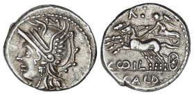 Denario. 104 a.C. COELIA o COILIA. C. Coelius Caldus. Rev.: Victoria en biga a izquierda, encima K :, debajo C. COIL / CALD. 3,92 grs. AR. Ex NAC. Abr...