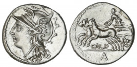 Denario. 104 a.C. COELIA o COILIA. C. Coelius Caldus. Rev.: Victoria en biga a izquierda, debajo A y leyenda CALD. 3,90 grs. AR. (Levísimas rayitas en...