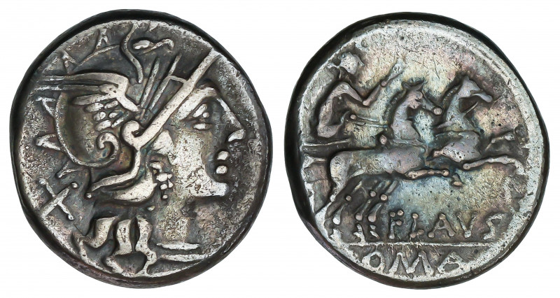 Denario. 150 a.C. DECIMIA. Decimius Flavus. Rev.: Diana en biga a derecha, debaj...