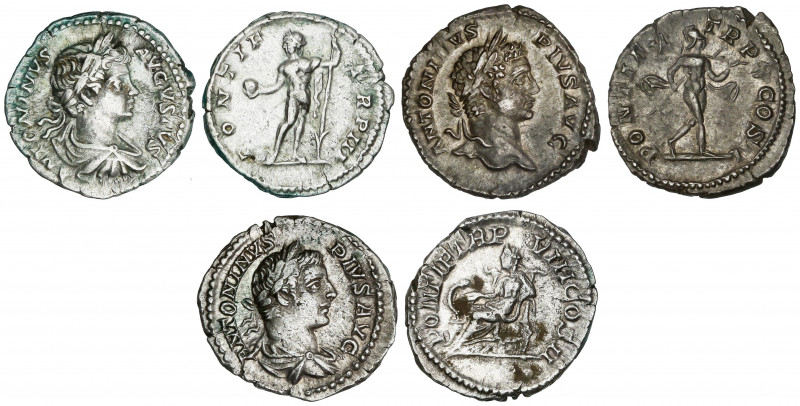 Lote 3 monedas Denario. Acuñadas el 198-217 d.C. CARACALLA. AR. A EXAMINAR. C-41...