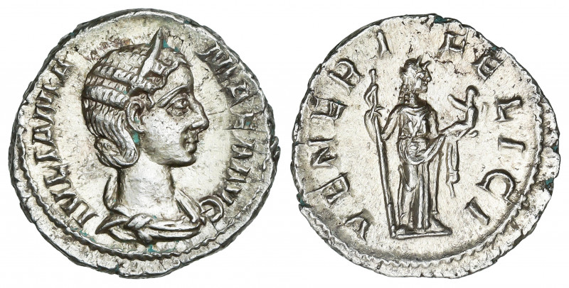 Denario. Acuñada el 235 d.C. JULIA MAMAEA. Anv.: IVLIA MAMAEA AVG. Busto diadema...