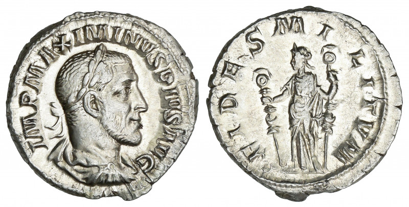 Denario. Acuñada el 235-238 d.C. MAXIMINO I. Anv.: IMP. MAXIMINVS PIVS AVG. Bust...