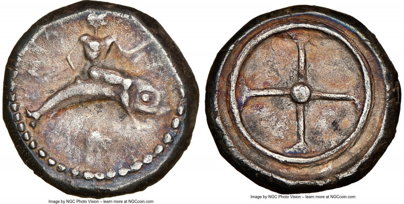CALABRIA. Tarentum. Ca. 480-450 BC. AR didrachm (18mm, 7.23 gm). NGC Choice VF 4...